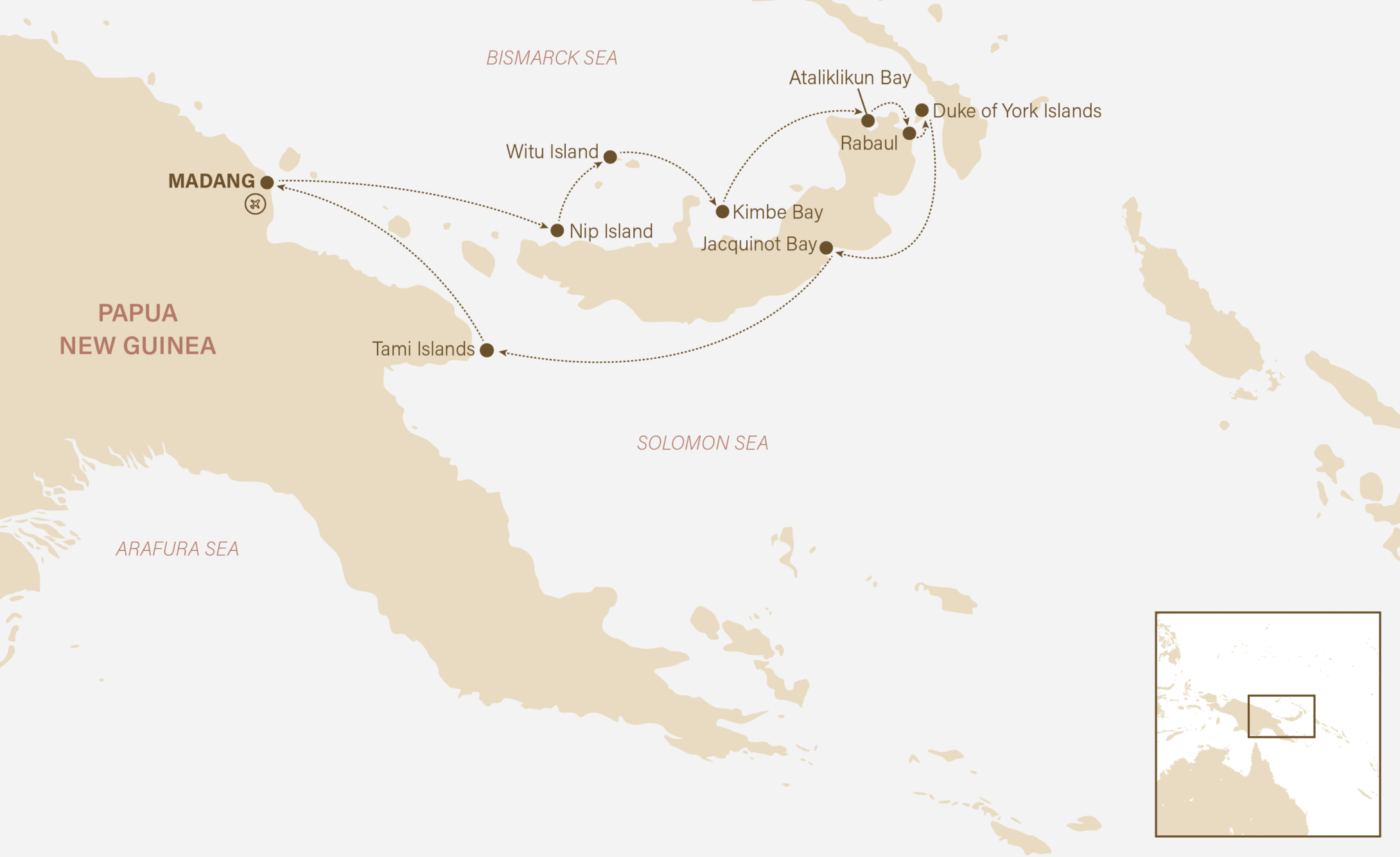 Papua New Guinea- A circumnavigation of New Britain Map